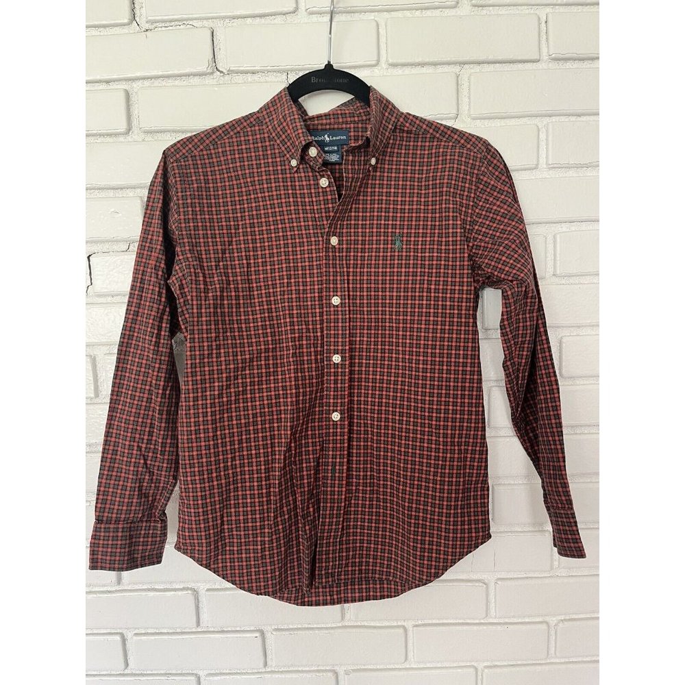 Polo Ralph Lauren Boys Button Down Shirt, Size M (12-14), Green Black Red